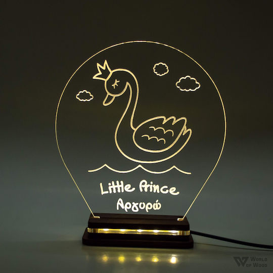 World of Wood LED Детска Декоративна Лампа Кралски Лебед Кръгла Бяла 19x17cm