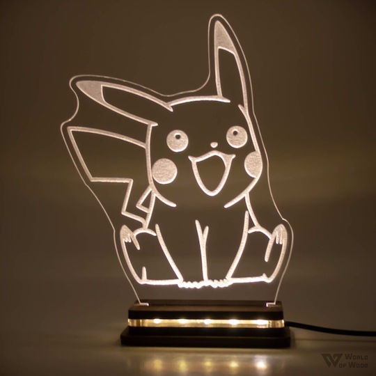 World of Wood LED Детска Декоративна Лампа Pokemon - Pikachu Бял 20x16cm