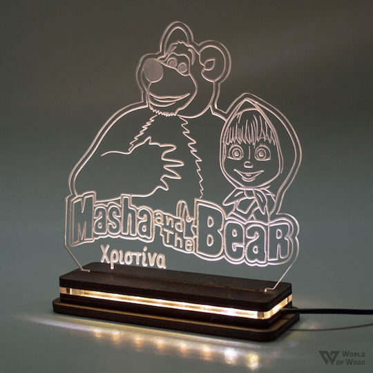 World of Wood LED Детска Декоративна Лампа Маша и Мечока Многоцветна 18x17cm