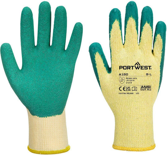 Portwest Γάντια Εργασίας Πράσινα Latex, Πολυεστέρα/Βαμβακερά