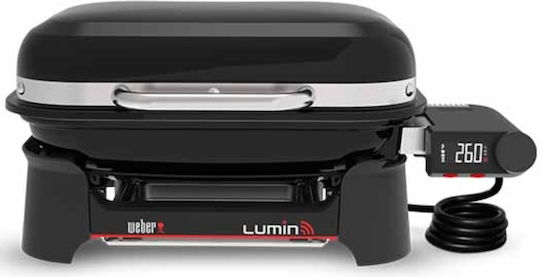 Weber Lumin Smart Compact Tabletop Electric Grill with Smooth and Grooved Plate with Lid and Adjustable Thermostat 43x28cm