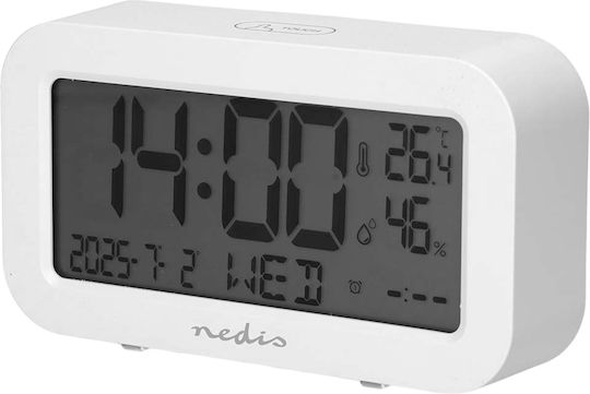 Nedis Дигитален Будилник LCD Екран Дата Температура Функция Отлагане Бял