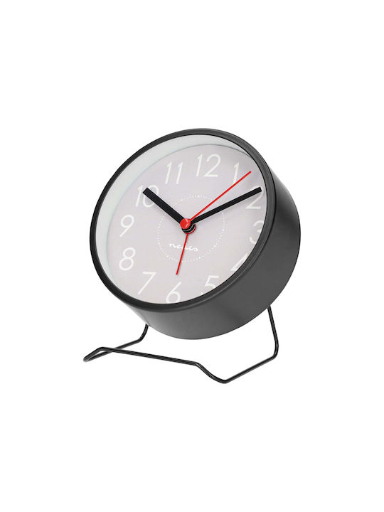Nedis Ceas Deșteptător Analogic Rotund De Designer Cu Suport Metalic Funcție Snooze Negru