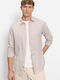 Long Sleeve Linen Shirt Striped Beige