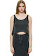 Γυναικείο Crop Top Βαμβακερό Αμάνικο Vint Black Black
