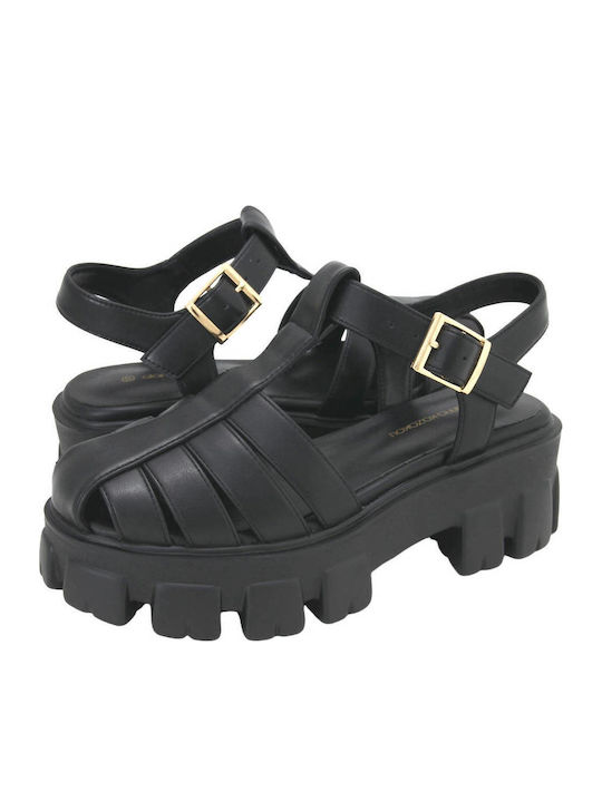 Leather Women's Flat Sandals Black