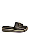Leder Flache Damen Sandalen Schwarz