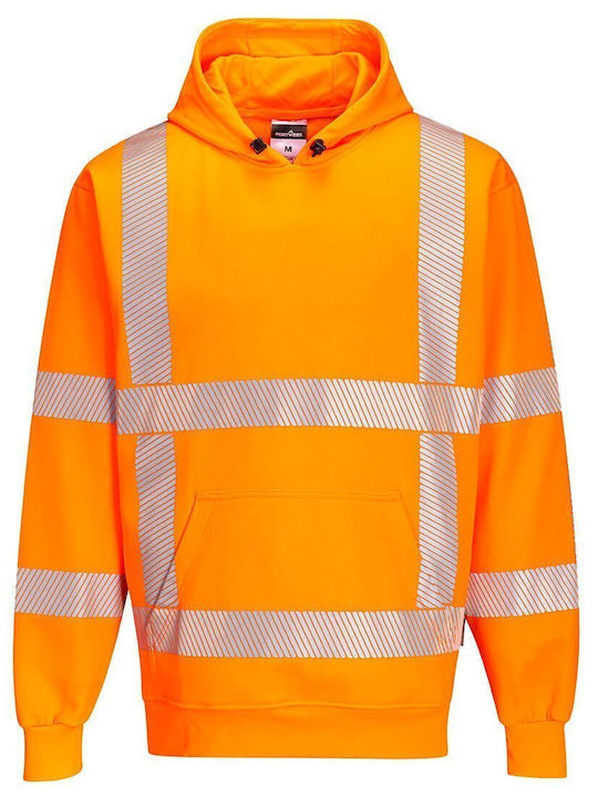 Portwest Männer Arbeitshemden und T-Shirts Orange mit reflektierenden Bändern und Kapuze