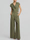 Women's High Rise Fabric Trousers in Loose Fit Khaki
