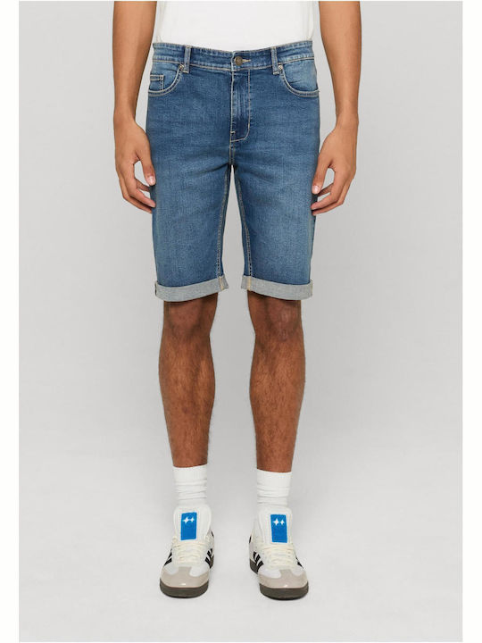 Pantaloni Scurți Bărbați Denim Mid Albastru Închis Spălat