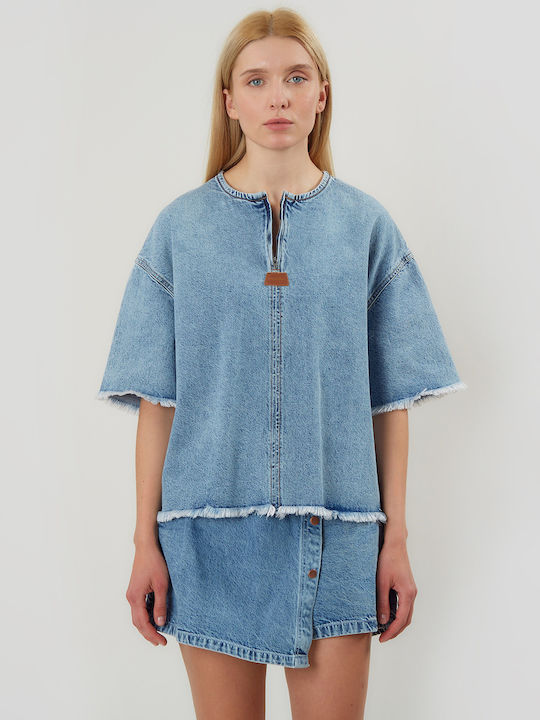 Long Sleeve Women's Denim Shirt Blue 4765540003-Blue