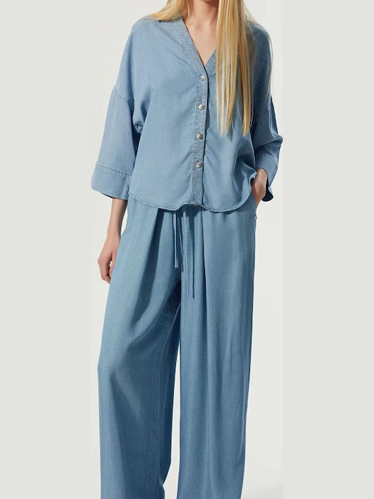 Long Sleeve Women's Denim Shirt Light Blue Denim