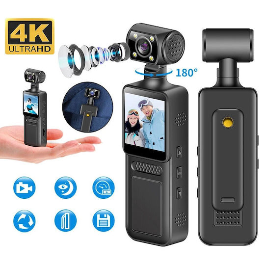 Cameră Video 4K Ultra HD Likesmart Bodycam Flash LED Ecran 1.3" Unghi de Filmare 140° Rotație 180° WiFi Baterie 1500mAh USB Type-C
