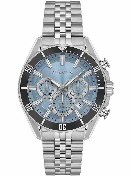 Quantum Dual Time Men's Battery Watch with Silv...
