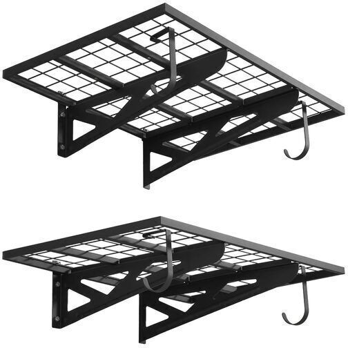 Set 2 Rafturi de Perete Oțel Negre Cu Cârlige Suspendate Capacitate 227 Kg 610 X 914 Mm