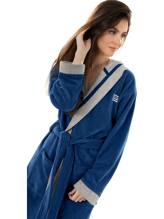 Guy Laroche Monogram Bathrobe Hooded Marine
