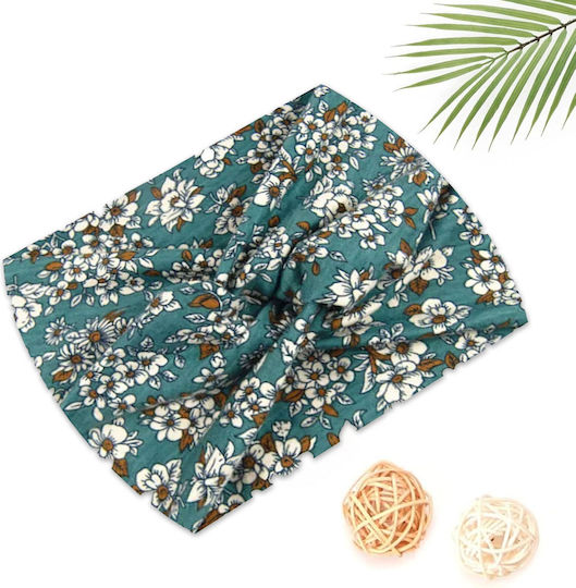 Crossed Headband Hair In Soft Cotton Flowers Blue Foliage