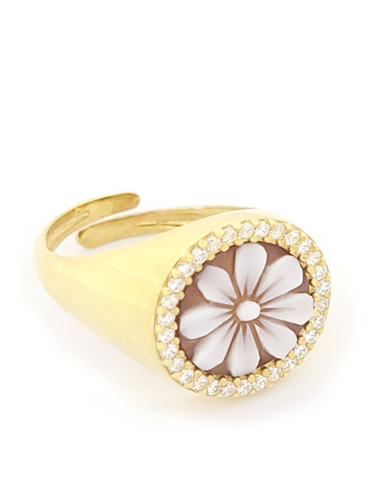 Women's Ring with Zircon Made of Gold Plated Silver