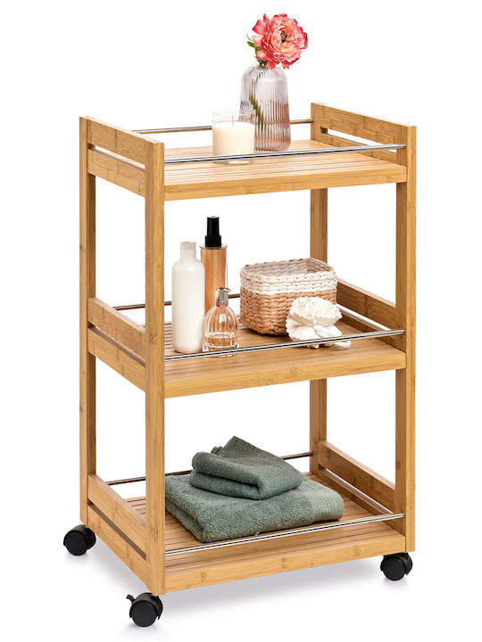 Wooden Kitchen Trolley 3 Tiers Silver 45.5x38x76cm