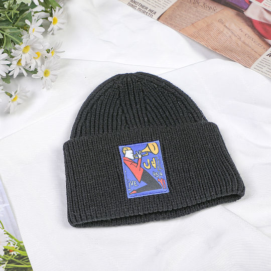 Beanie Unisex Σκούφος Πλεκτός σε Μαύρο χρώμα