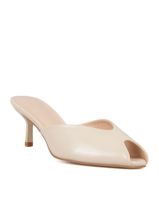 Mules With High Heel In Beige Colour