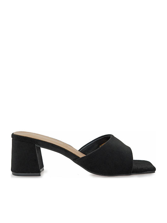 Suede Mules with High Heel in Black Colour