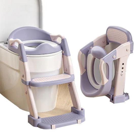 Little Mom Scaun De Toaletă Pentru Copii BH-BC-1037 Roz Cu Treaptă Mânere Și Pernuță