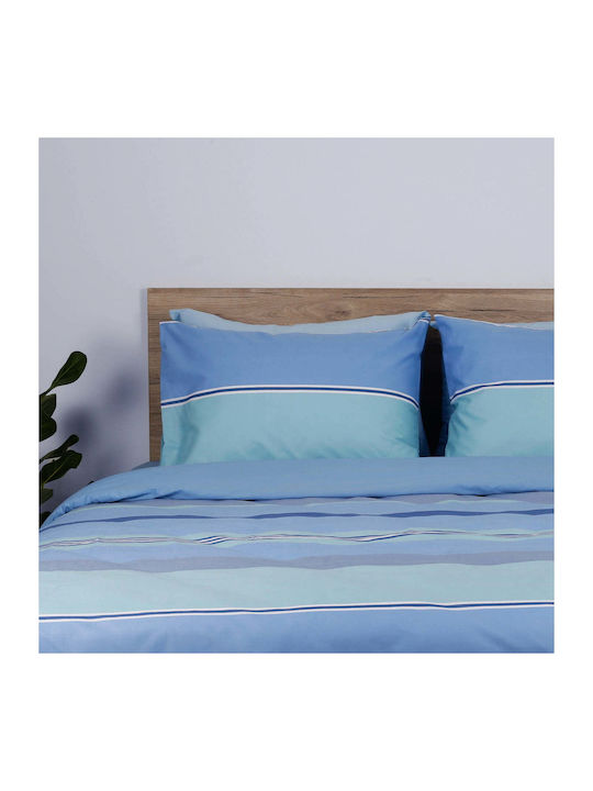 White Fabric Darby King Size Bed Sheets Set 260x270cm Blue 4 Pieces