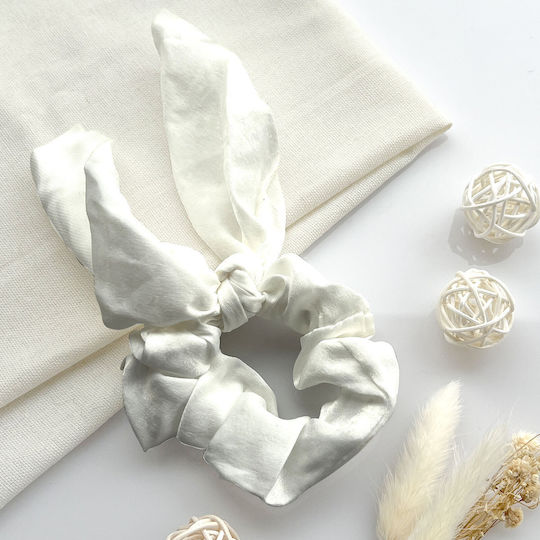 Scrunchie Eșarfă Scurtă Pentru Păr Din Satin Fluture Elegant Alb