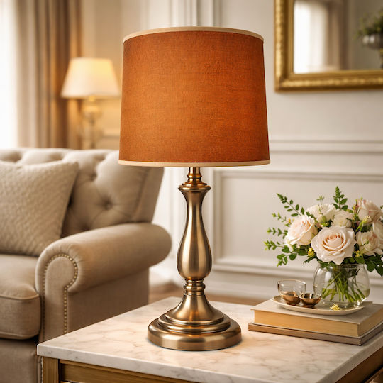 Galifas Metallisches Tischlampe für E27 Fassung mit Orangeem Hut und Bronze Basis