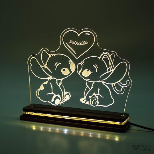 World of Wood Διακοσμητικό Φωτιστικό Stitch & Angel LED Θερμό Λευκό Love 21x17εκ.