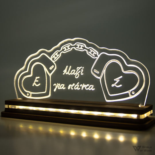 World of Wood Decorative Table Lamp Hearts Handcuffs LED Warm White Love 10x20cm