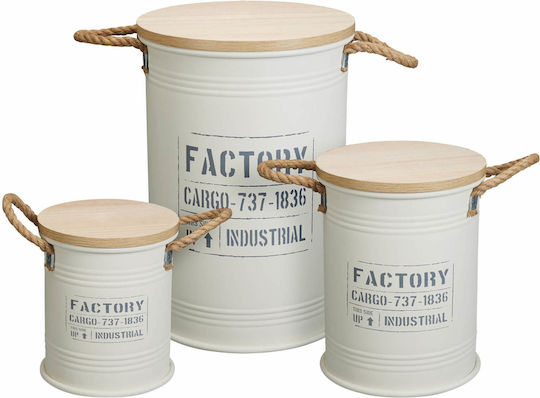 Set of 3 Pieces General Use Boxes with Metallic Beige Lid
