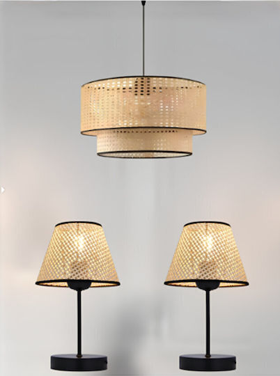 Deckenleuchte Hazeran Geflecht Beiges Mit Set 2 Tischlampen 30x60cm