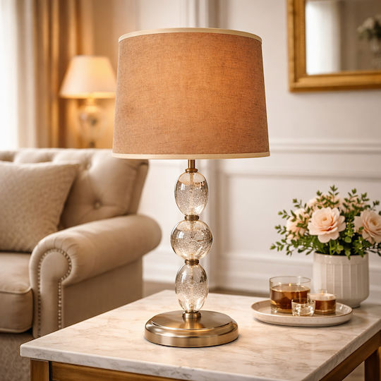 ForHome Метален Портатиф за Цокъл E27 с Кафява Шапка и Прозрачна Основа