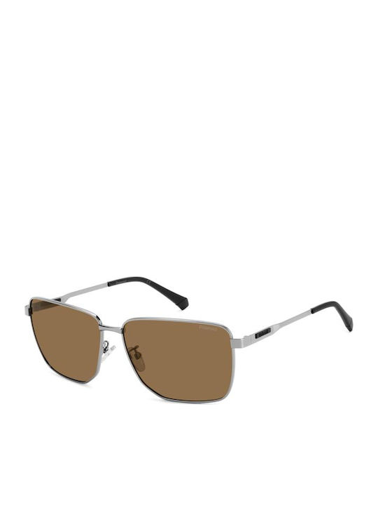 Polaroid Ochelari De Soare Pentru Bărbați Cu Ramă Metalică Argintie Și Lentile Polarized Argintii Cu Oglindă
