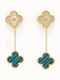 Sequoia Women's Steel Earrings Flower Design Gold Plated Green Mother Of Pearl
