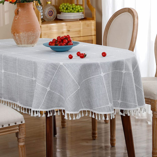 FRIPIA Τραπεζομάντηλο Λινό με Κέντημα Γκρι 140x220εκ.
