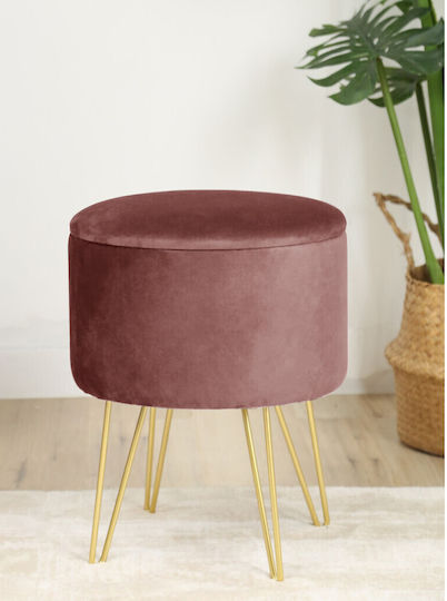 Living Room Stool With Storage Space Upholstered In Velvet Lili Pink 35x35x45cm