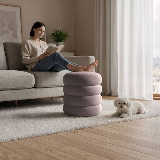 Living Room Stool With Storage Space Upholstered In Velvet Powder Pink