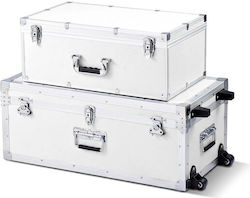 Set 2 Metal Wooden Storage Chests 2 X Wheels 3 X Metal Handles 763 X 392 X 312 Mm 600 X 350 X 240 Mm