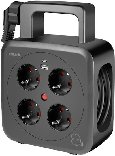 LogiLink Πολύπριζο 4 Θέσεων με 1 USB-A, USB-C και Καλώδιο 5m