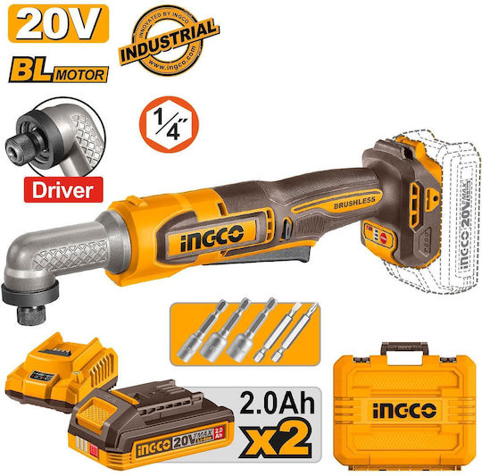 Ingco CAIRLI208E Winkel-Schlagschraubendreher Mit Batterie 20V 2x2Ah