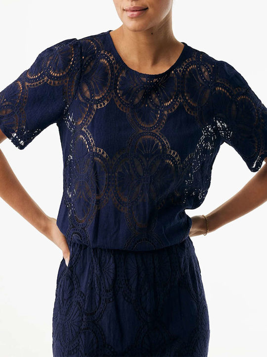 Women's Cotton Short Sleeve Blue Dark Top