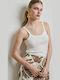 Women's Blouse with Spaghetti Straps White