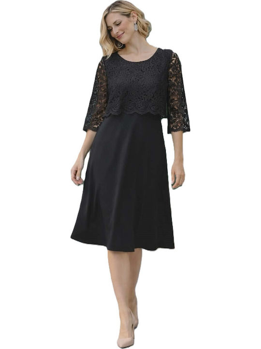 Midi Abendkleid mit Spitze & Masche Schwarz