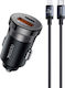 Yesido Y73 Handy-Autoladegerät 30W 3A Schnellladen mit Anschlüssen 1xUSB 1xType-C zusammen mit Lightning Kabel Schwarz