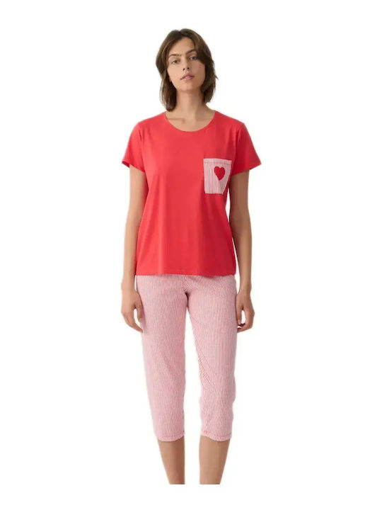 Minerva Summer Women's Pyjama Set Cotton Red