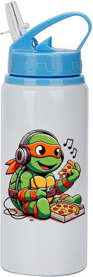 Kinder Trinkflasche Teenage Mutant Ninja Turtles 600ml Weiß Blau Deckel