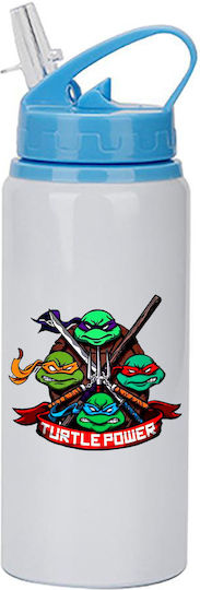 Kinder Trinkflasche Teenage Mutant Ninja Turtles 600ml Weiß Blau Deckel